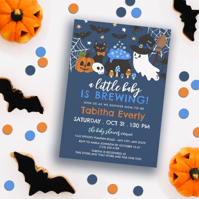 A Baby Is Brewing Boy Halloween Baby Shower Invitation (Creator Uploaded)