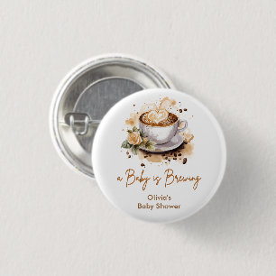 A Baby is Brewing Brown Coffee Baby Shower Button
