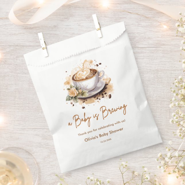 A Baby is Brewing Brown Coffee Baby Shower  Favor Bag (Clipped)