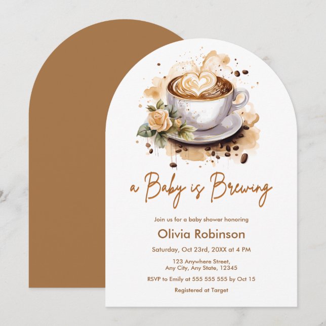 A Baby is Brewing Brown Coffee Baby Shower Invitation (Front/Back)