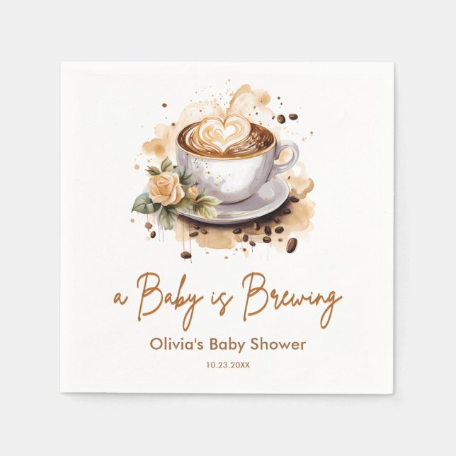 A Baby is Brewing Brown Coffee Baby Shower Napkins (Front)