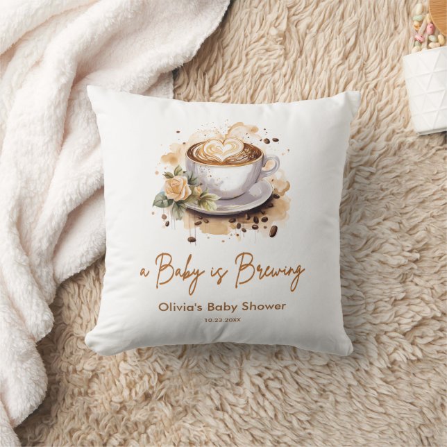 A Baby is Brewing Brown Coffee Baby Shower Throw Pillow (Blanket)