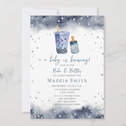 A Baby Is Brewing Bubble Tea Boba Boy Baby Shower Invitation