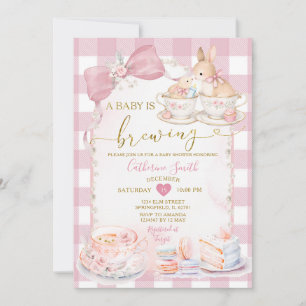 A Baby Is Brewing Bunny Teacup Girl Baby Shower  Invitation