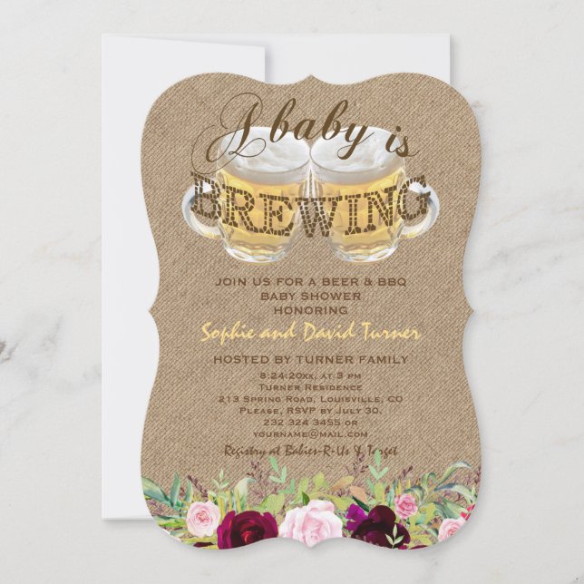 A Baby is BREWING Burlap Floral Baby Shower Invitation (Front)