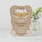 A Baby is BREWING Burlap Lace Baby Shower Invitation (Standing Front)