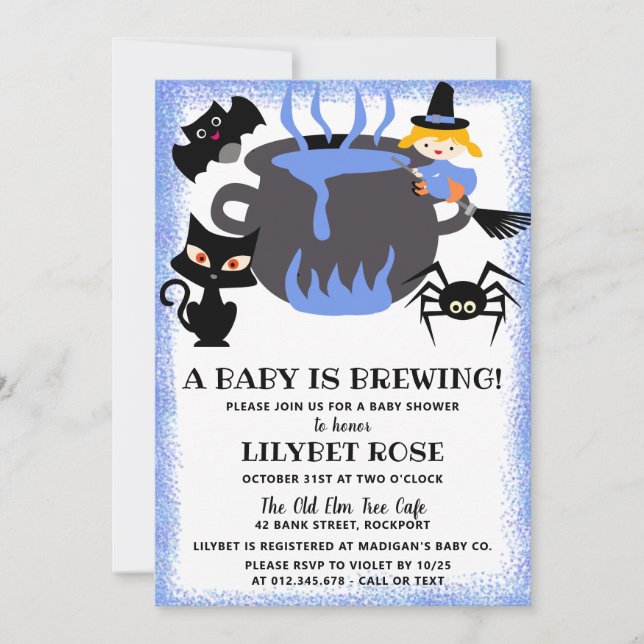 A Baby is Brewing Cauldron Halloween Baby Shower Invitation (Front)