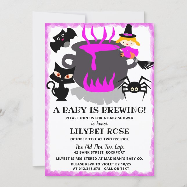 A Baby is Brewing Cauldron Halloween Baby Shower Invitation (Front)