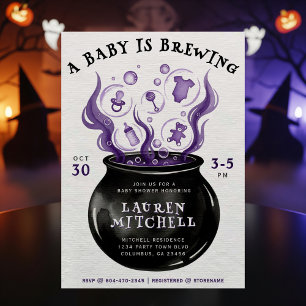 A Baby is Brewing Cauldron Halloween Baby Shower Invitation