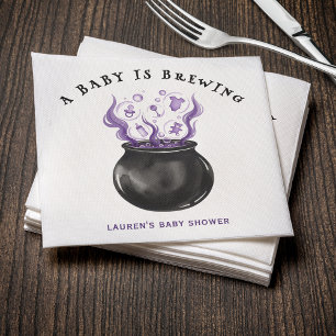A Baby is Brewing Cauldron Halloween Baby Shower Napkins