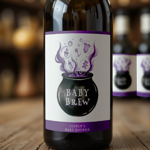 A Baby is Brewing Cauldron Halloween Baby Shower Wine Label