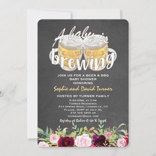 A Baby is BREWING Chalkboard Floral Baby Shower Invitation