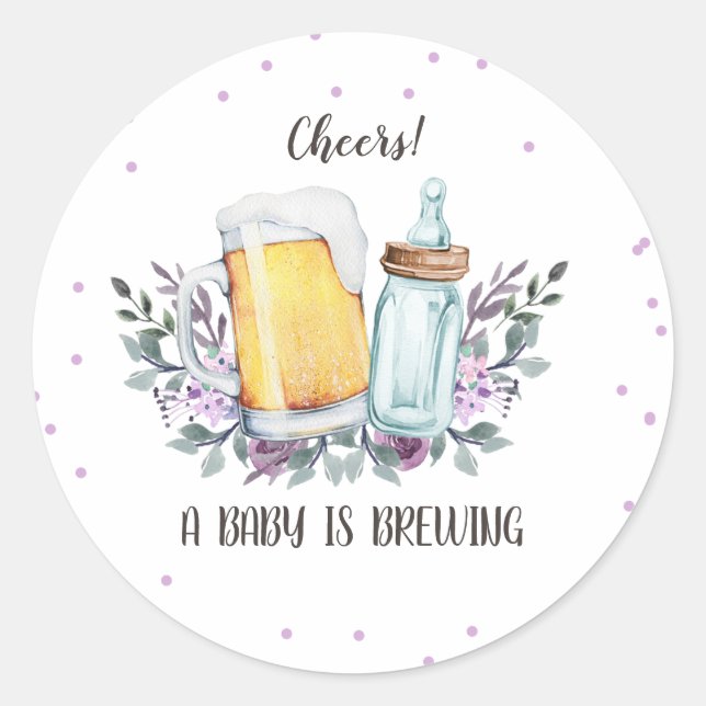 A Baby is Brewing Cheers Baby Shower Bottles Class Classic Round Sticker (Front)
