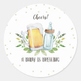 Download A Baby Is Brewing Cheers Baby Shower Bottles Classic Round Sticker Zazzle Com