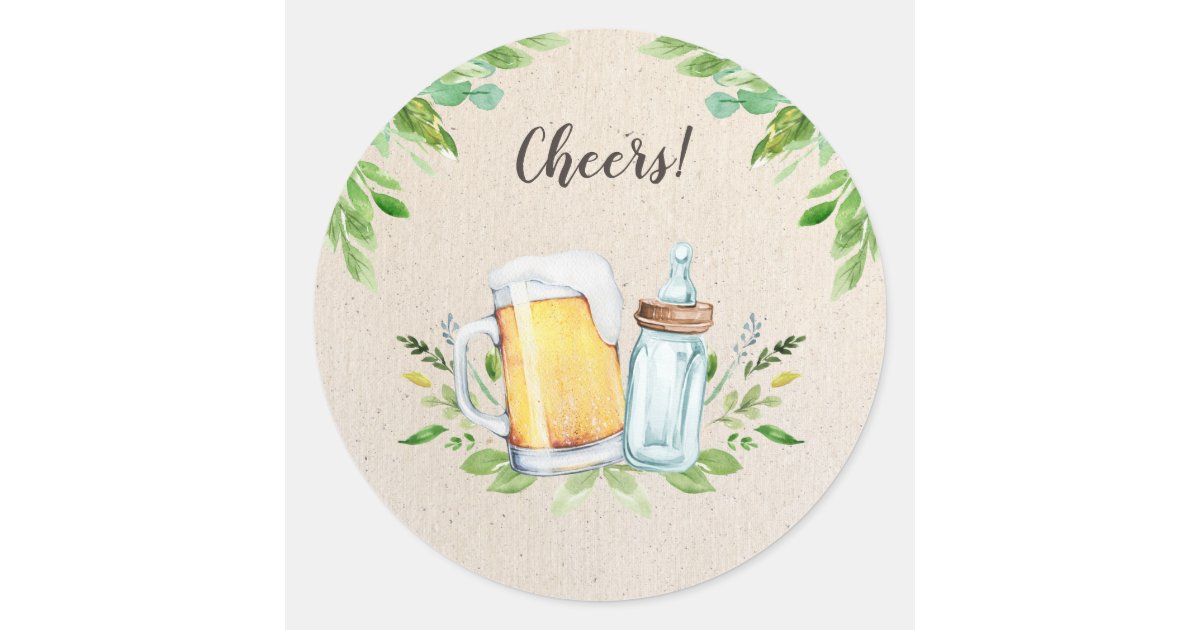 Download A Baby Is Brewing Cheers Baby Shower Bottles Classic Round Sticker Zazzle Com