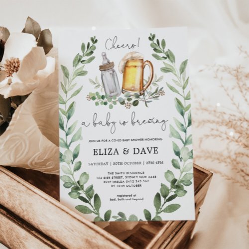 A Baby is Brewing Cheers  Beers Neutral Shower Invitation