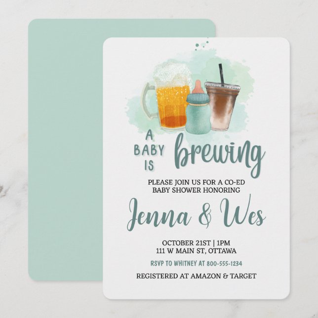 A Baby Is Brewing Co-Ed Baby Shower Invitation (Front/Back)
