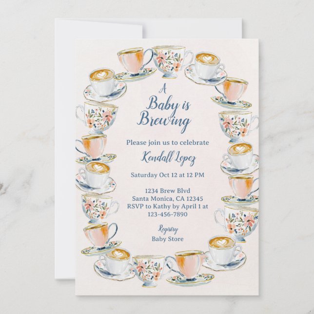A baby Is brewing Coffee and Tea Baby Shower  Invitation (Front)