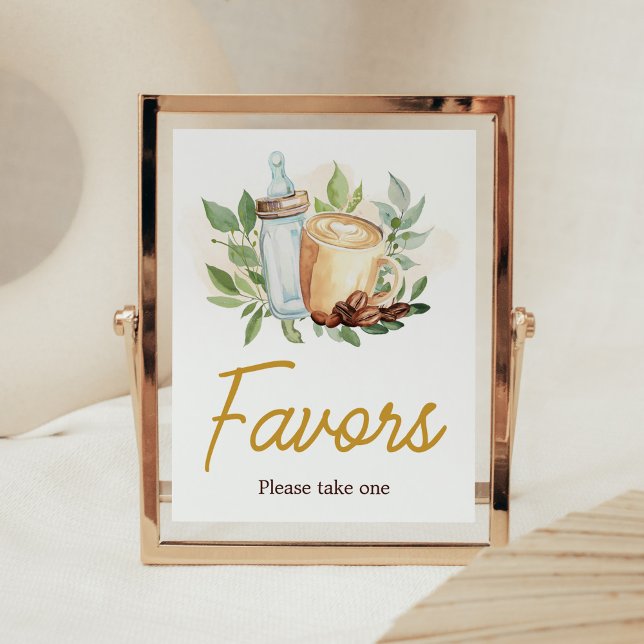 A Baby is Brewing Coffee Baby Shower Favors Poster (Bottle and Coffee Baby Shower Favors Sign)