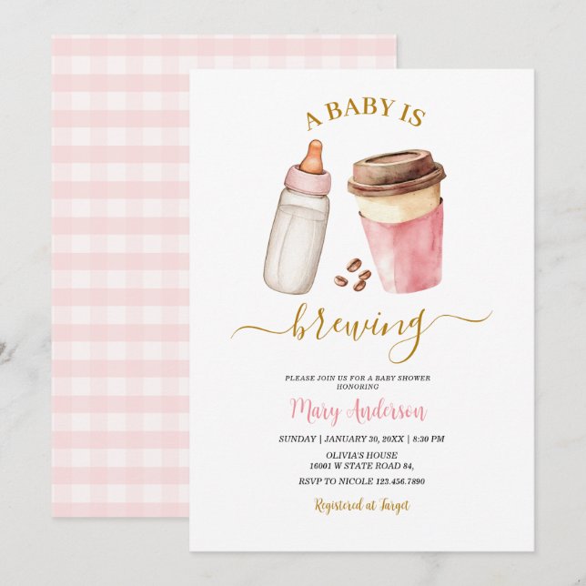 A Baby Is Brewing Coffee Baby Shower for girl Invitation (Front/Back)