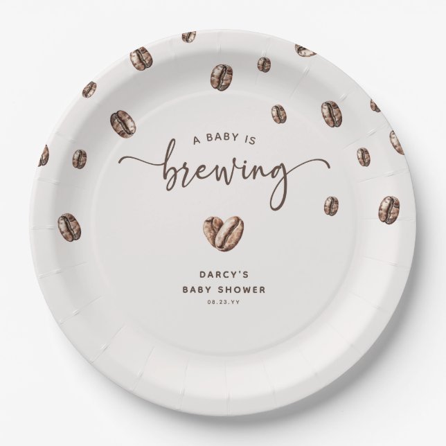 'a Baby is Brewing' Coffee Baby Shower Paper Plates (Front)