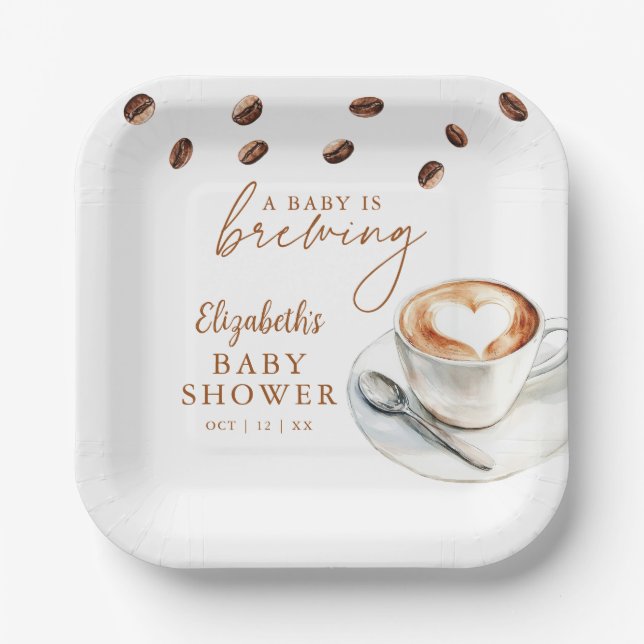 A Baby Is Brewing Coffee Baby Shower Paper Plates (Front)