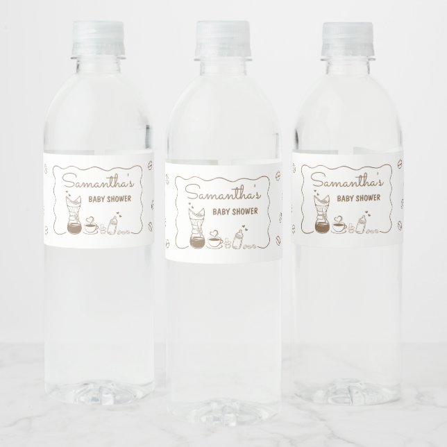 A Baby is Brewing Coffee Baby Shower  Water Bottle Label (Bottles)