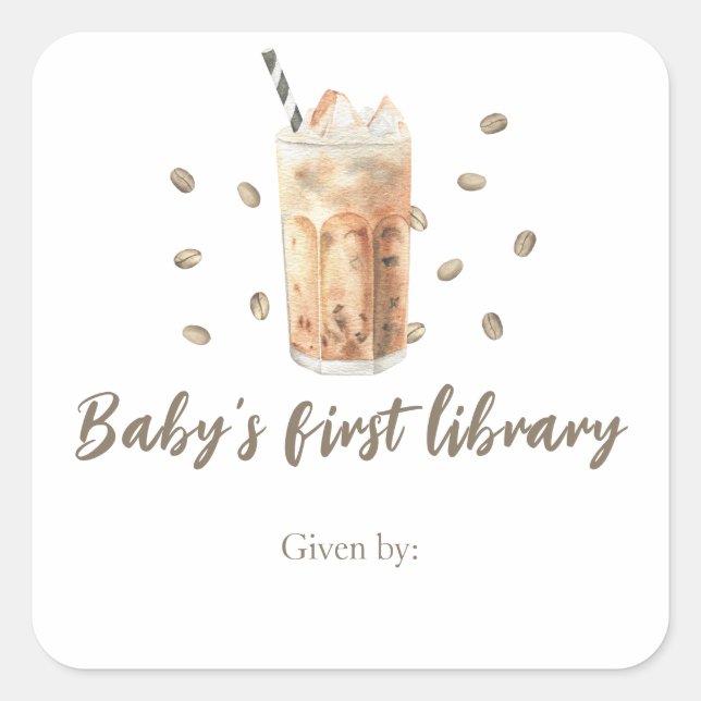 A baby is brewing coffee - baby's first library square sticker (Front)