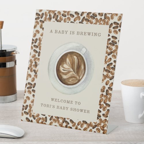 A Baby Is Brewing Coffee Beans Baby Shower Pedestal Sign