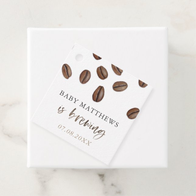 A Baby Is Brewing Coffee Beans Couples Shower Favor Tags (In Situ)
