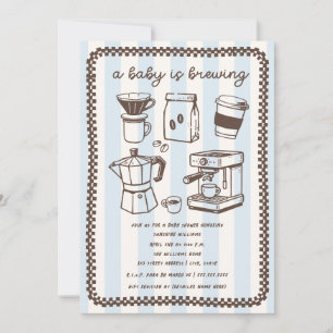 A Baby Is Brewing Coffee Blue Boy Baby Shower Invitation
