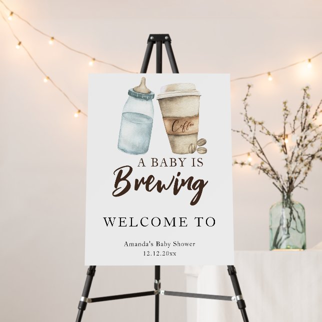 A baby is brewing coffee bottle baby shower foam board (In Situ (Stand))