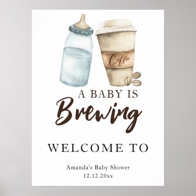 A baby is brewing coffee bottle baby shower poster (Front)