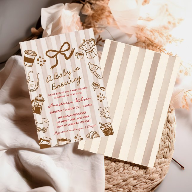 A Baby is Brewing Coffee bow hand drawn Shower Invitation (Creator Uploaded)