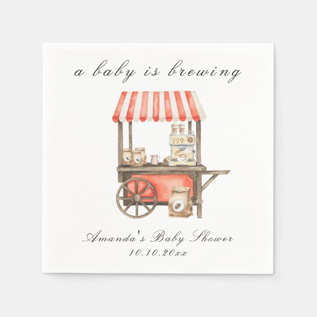 A Baby Is Brewing Coffee Cart Baby Shower Napkins (Front)