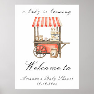 A Baby Is Brewing Coffee Cart Baby Shower Welcome Poster