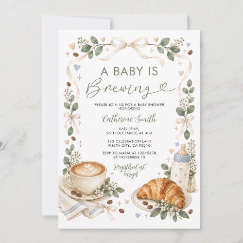 A Baby Is Brewing Coffee Croissant Baby Shower Invitation