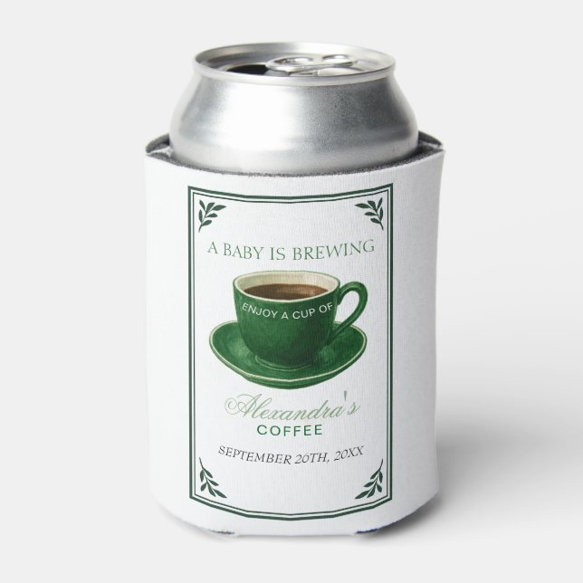 A Baby Is Brewing Coffee Cup Baby Shower Can Cooler (Can Front)
