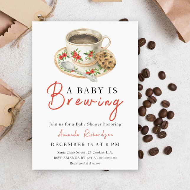 A Baby Is Brewing Coffee Cup Baby Shower Invitation (Creator Uploaded)