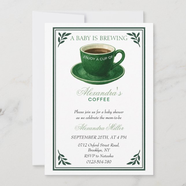 A Baby Is Brewing Coffee Cup Baby Shower Invitation (Front)