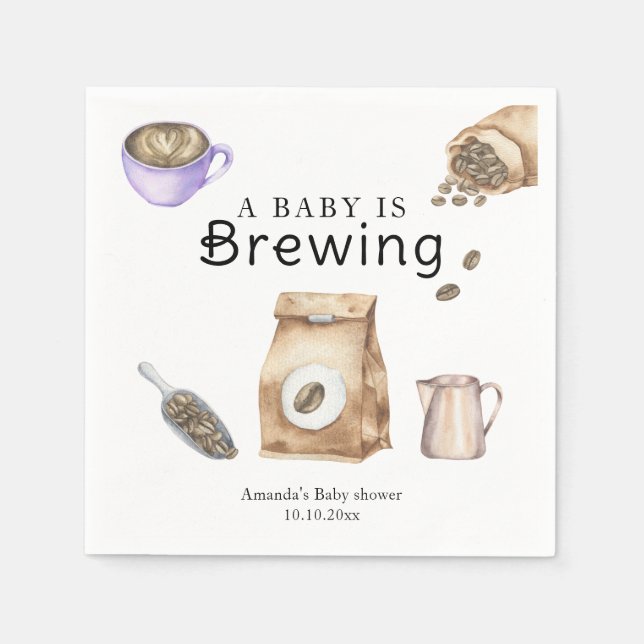 A Baby Is Brewing Coffee Cup Baby Shower Napkins (Front)