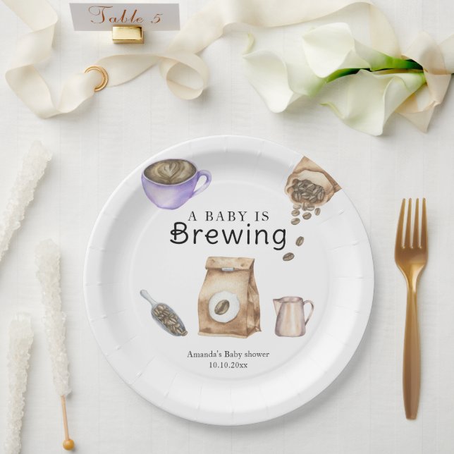 A Baby Is Brewing Coffee Cup Baby Shower Paper Plates (Wedding)