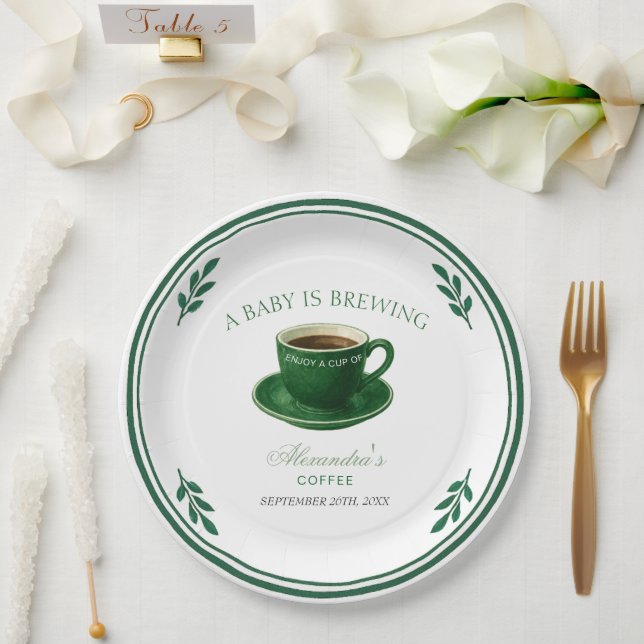 A Baby Is Brewing Coffee Cup Baby Shower Paper Plates (Wedding)