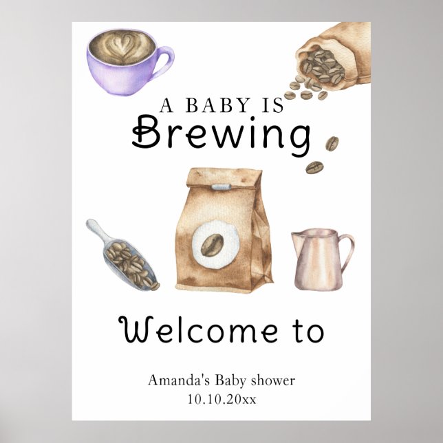 A Baby Is Brewing Coffee Cup Baby Shower Poster (Front)