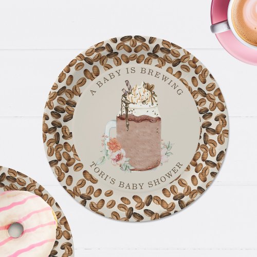 A Baby Is Brewing Coffee Floral Baby Shower Paper Plates