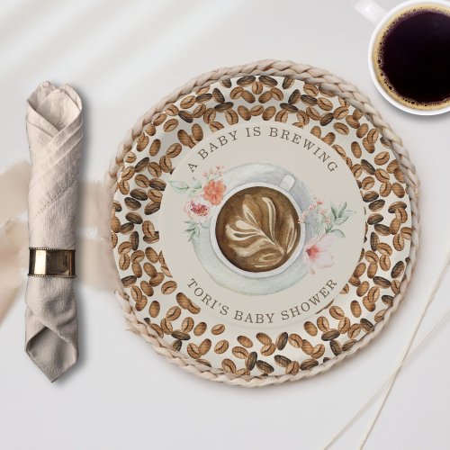 A Baby Is Brewing Coffee Floral Baby Shower Paper Plates