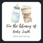 A baby is brewing coffee - for the library of square sticker<br><div class="desc">Watercolor paper cup of coffee and baby milk bottle.</div>