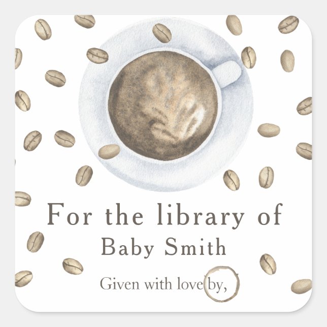 A baby is brewing coffee - for the library of square sticker (Front)