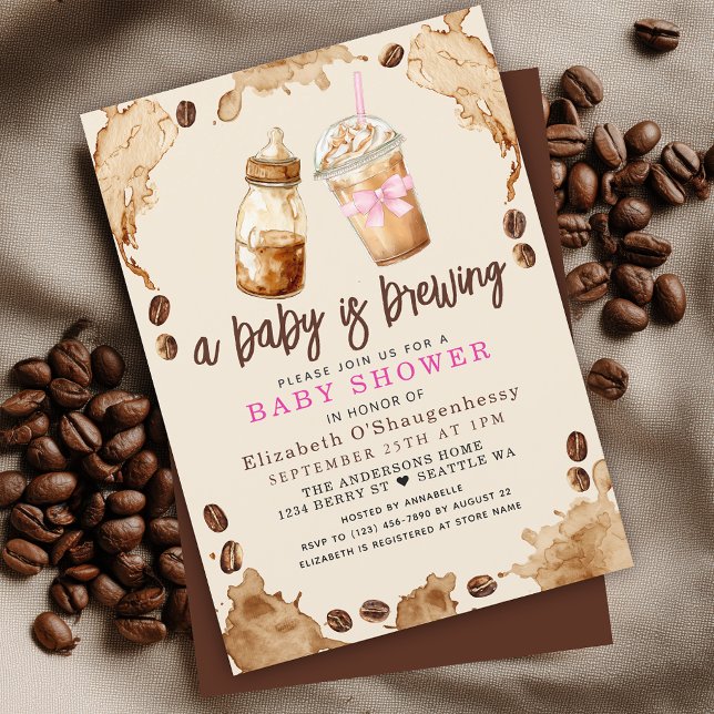 A Baby is Brewing Coffee Girl Baby Shower  Invitation (Creator Uploaded)
