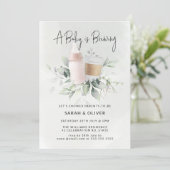 A Baby is Brewing Coffee Greenery Girl Baby Shower Invitation (Standing Front)